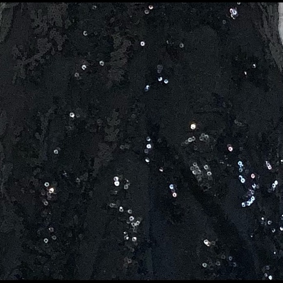 MARINA BLACK TRUMPET DRESS SEQUINS WITH TAFFETA SKIRT SIZE 10 Length Shortened - Picture 3 of 8